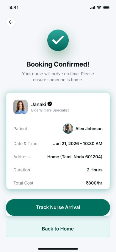 Booking confirmed screen from the Vimshatika patient app