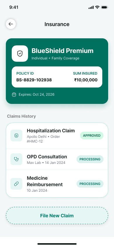 Insurance screen from the Vimshatika patient app