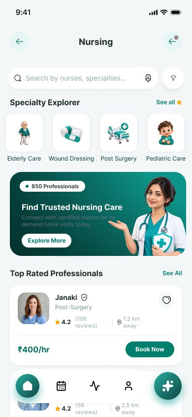 Nursing at home screen from the Vimshatika patient app