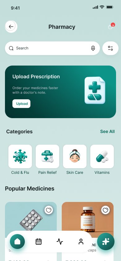 Pharmacy screen from the Vimshatika patient app